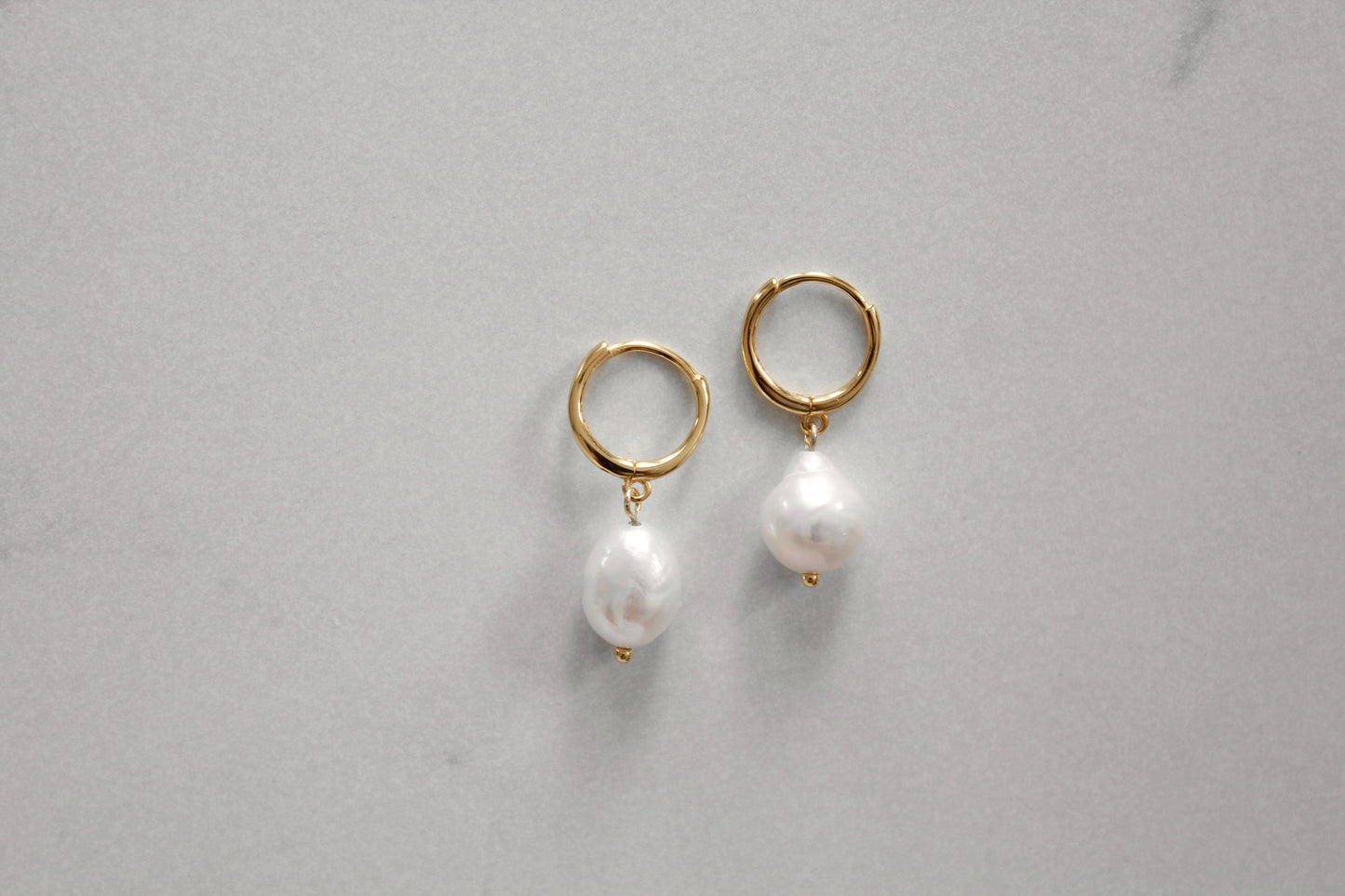 Gold Pearl Huggie Earring