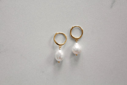 Gold Pearl Huggie Earring