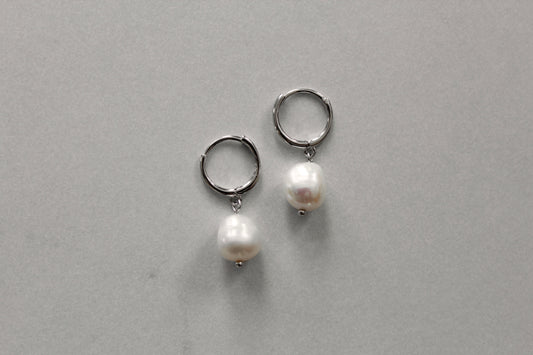 Silver Pearl Huggie Earring